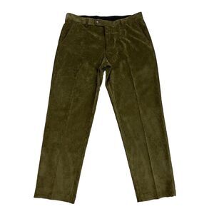 Alan Flusser Corduroy Pants Mens 38X32 Green Straight Leg Flat Front Trousers